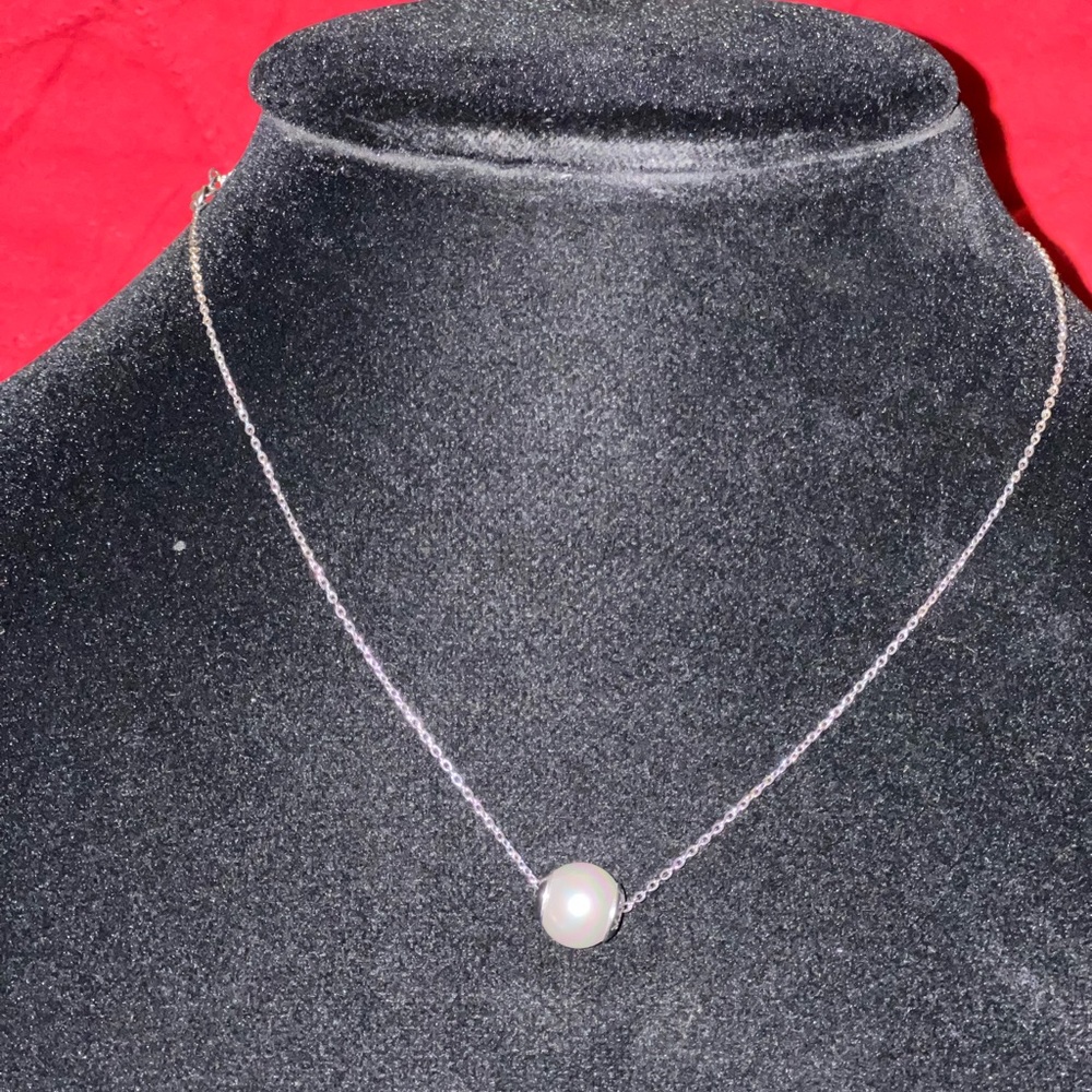 Majorica 925 Silver Necklace with a Majorican Light Gray Pearl Pendant 13” Chain - Picture 7 of 9